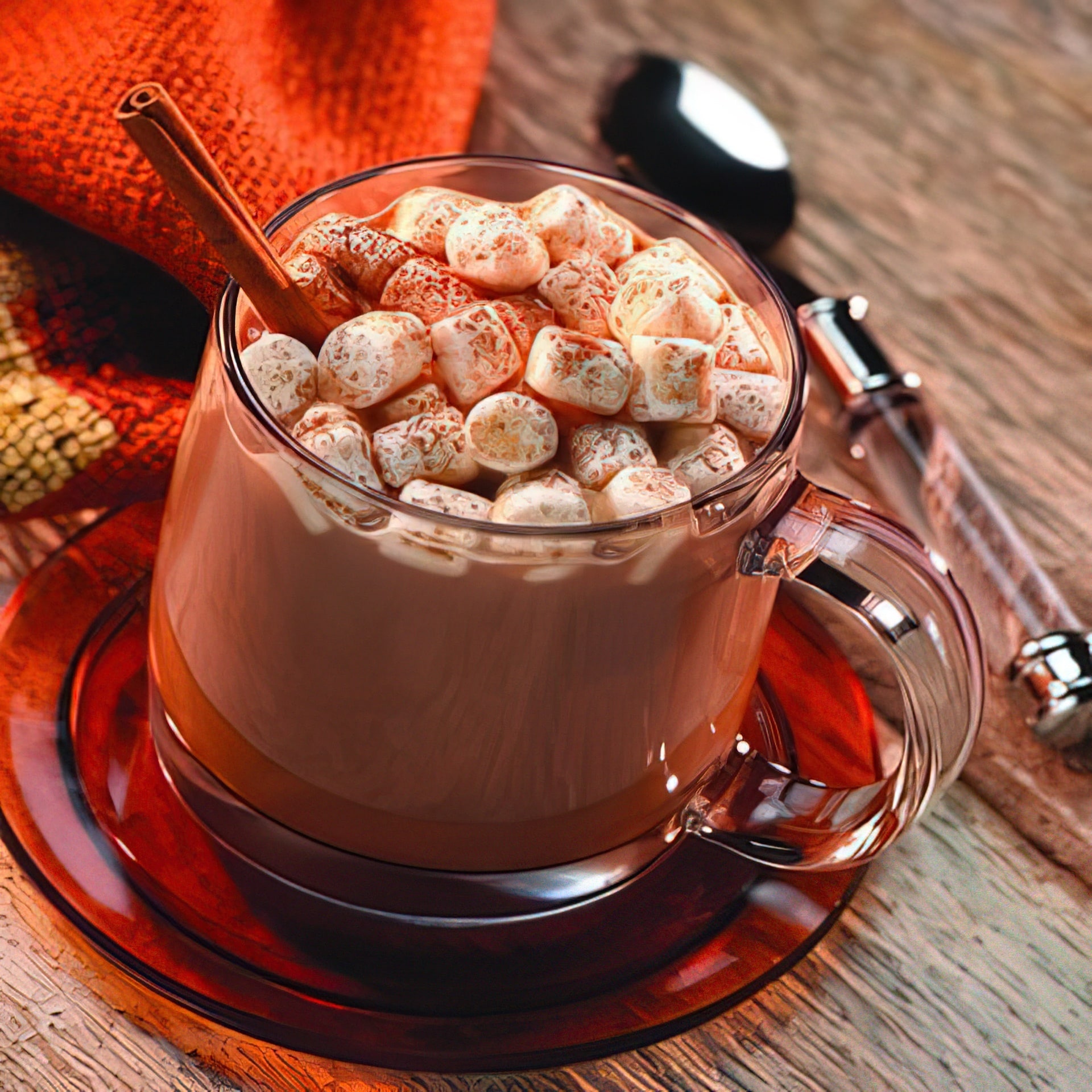 Chocolate Milk is poured into a glass cup on transparent