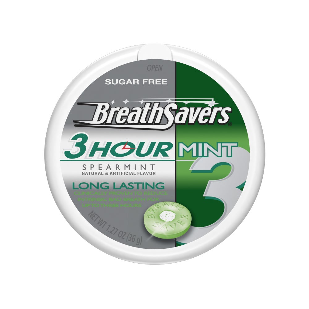 BREATH SAVERS 3-Hour Spearmint Sugar Free Mints, 1.27 oz puck